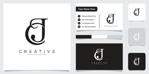 Initial CJ or JC letter logo design vector with business card design
