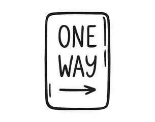 one way sign with arrow icon doodle hand drawn. Outline line drawing clipart symbol