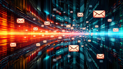 Fractal realms abstraction of futuristic digital technology on an urban night road, depicting dynamic information exchange and internet data traffic