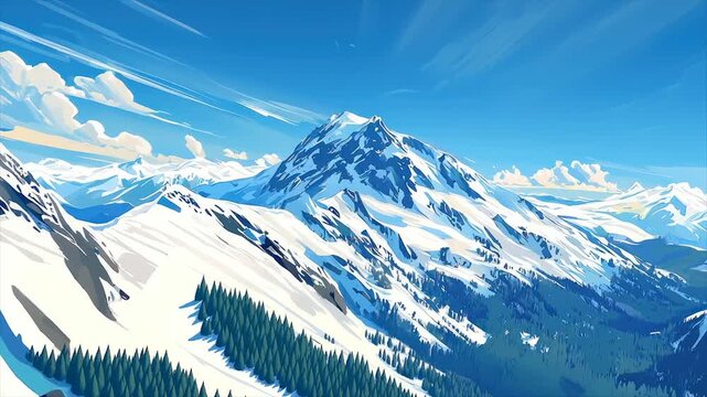 Majestic snow-capped mountain range under a vibrant blue sky