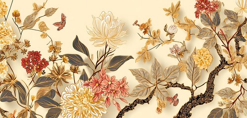 Artisan tea pouch label with floral patterns and cream background layout