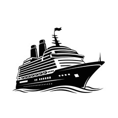 Obraz premium Cruise Ship Sailing Waves Silhouette vector illustration