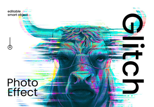 Glitch Photo Effect Mockup Template for Distorted Visuals
