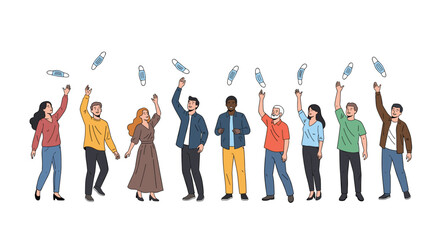 Obraz premium Diverse group of people celebrating success throwing confetti in the air joyful celebration of achievement and unity