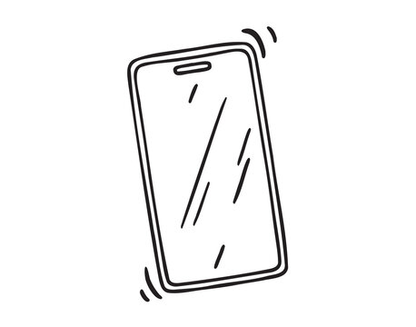 Hand drawn smartphone icon with shaking motion, minimalist phone sketch in doodle style