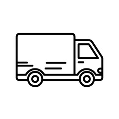 Minimalist outline illustration of delivery truck isolated on white background, concept for logistics solution, moving service and transportation planning.