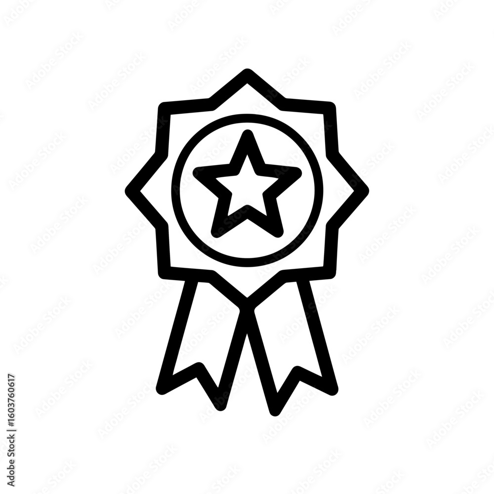 Aufkleber simple linear representation of an award badge featuring a star within a circle and ribbon. concept 