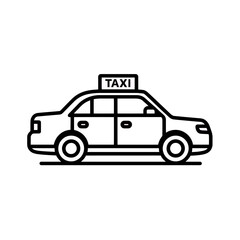 Simple line drawing illustration of a taxi cab with a sign on its roof, concept for urban transportation, taxi services and tourism promotion