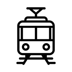 Minimalist line drawing of a front view train icon showcasing symmetrical design, concept for public transport system design, urban planning and transportation app interface elements.