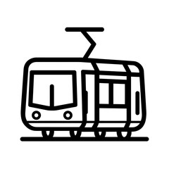 Minimalist outline illustration of a city tram or streetcar, concept for transportation planning, urban mobility, and public transit design