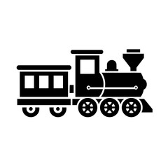 Silhouette image of a toy train with a carriage, concept for childhood transportation games, railroad-themed decorations and educational resources for children.