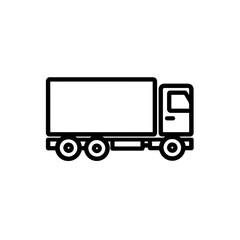 Simple black outline of a delivery truck icon, concept for logistics service, shipping industry and freight transportation