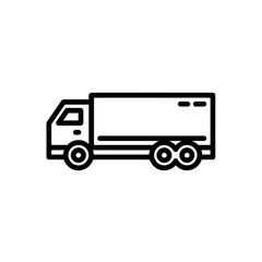 Simple line art illustration of a delivery truck icon on a plain white backdrop, concept for logistics representation, transportation services and distribution network visualization