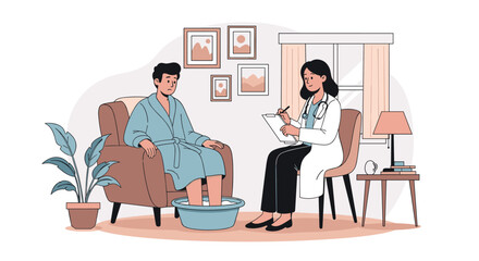 Podiatrist examining patient's foot during medical consultation in a cozy clinic room