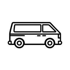Outline illustration of a vintage van, concept for delivery service, family travel and mobile advertising.