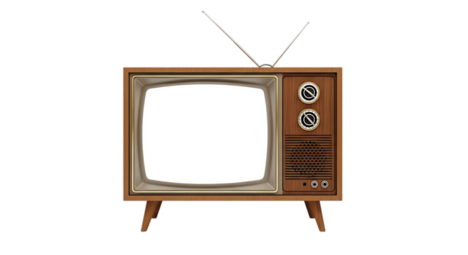 A retrostyle television set with a wood grain finish isolated on transparent background