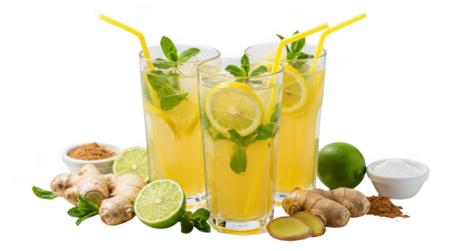 Refreshing ginger lemon drink isolated on transparent background - Powered by Adobe