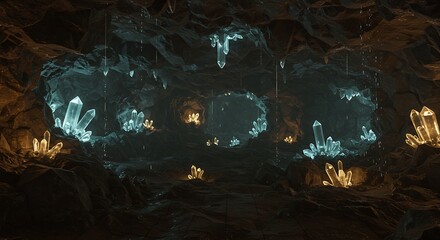 Discover the magical crystal cave with glowing formations, perfect for fantasy game design and unique backgrounds