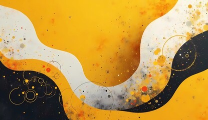 wavy yellow, black and white abstract grunge  background