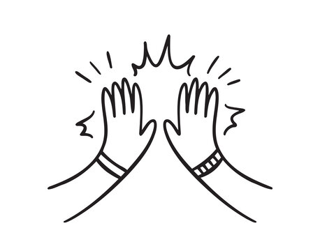 Hand drawn hands clapping high five gesture applause celebration greeting