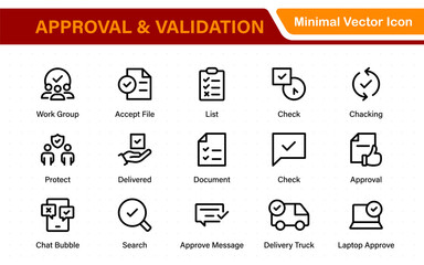 Approval and Validation Icons – Minimal Thin Line Checkmarks, Certifications, Agreements, Confirmation, Verified, Accept, Endorsement