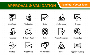 Approval and Validation Icons – Minimal Thin Line Checkmarks, Certifications, Agreements, Confirmation, Verified, Accept, Endorsement