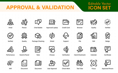 Approval and Validation Icons – Minimal Thin Line Checkmarks, Certifications, Agreements, Confirmation, Verified, Accept, Endorsement
