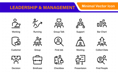 Leadership Line Icons. Modern Thin-Line Vector Illustrations for Management: Authority, Delegation, Strategy, Responsibility, and More.