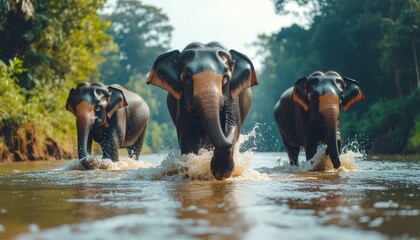 group of elephants in water