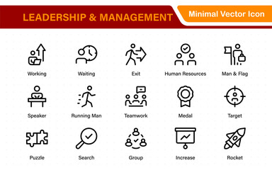 Leadership Line Icons. Modern Thin-Line Vector Illustrations for Management: Authority, Delegation, Strategy, Responsibility, and More.