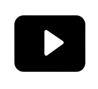 Black play button icon in rectangular shape, resembling video player interface. design is minimalistic and modern