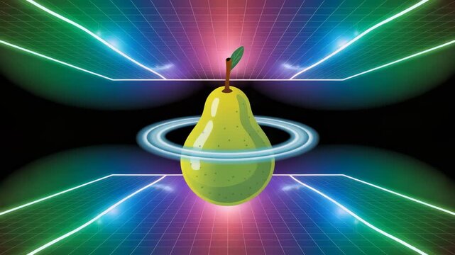 Rotating Pear with Pulsing Neon Grid Lines