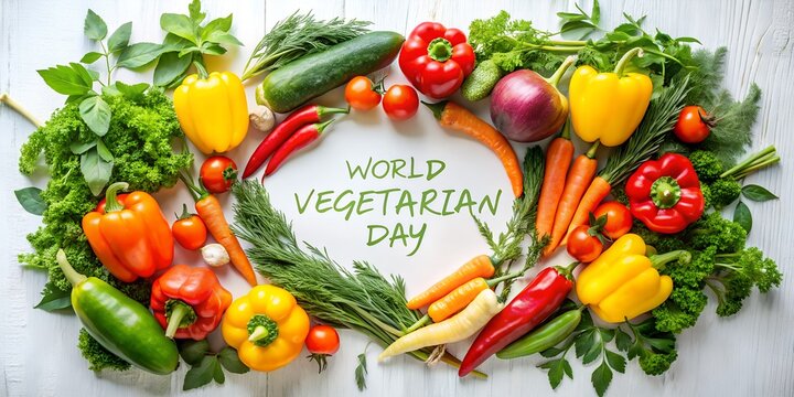 Vibrant wreath of fresh vegetables celebrates world vegetarian day with healthy eating