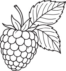 Simple black line art of a raspberry with leaves fruit food
