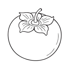 Simple line art of a persimmon fruit with a crown of leaves food nature
