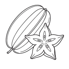 Starfruit whole sliced fruit simple line art carambola tropical
