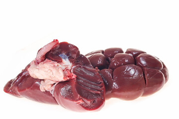 Cow kidneys on a white background
