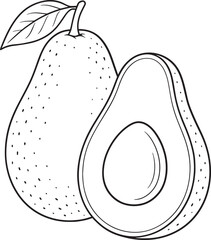 Whole and halved avocado with leaf fruit food