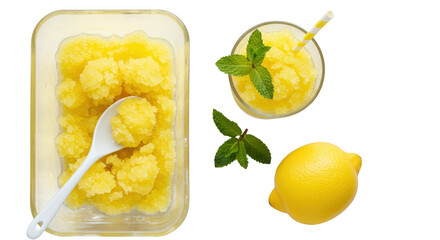 Refreshing lemon sorbet isolated on transparent background