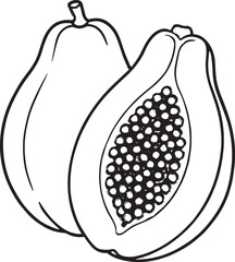 Whole and halved papaya with seeds fruit