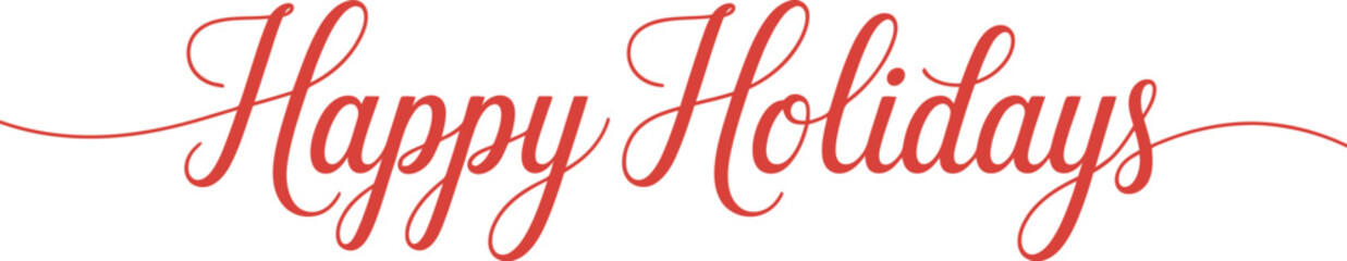 HAPPY HOLIDAYS red brush lettering on transparent background 
