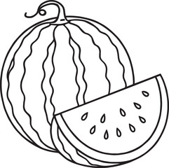 Whole watermelon and slice with seeds fruit food