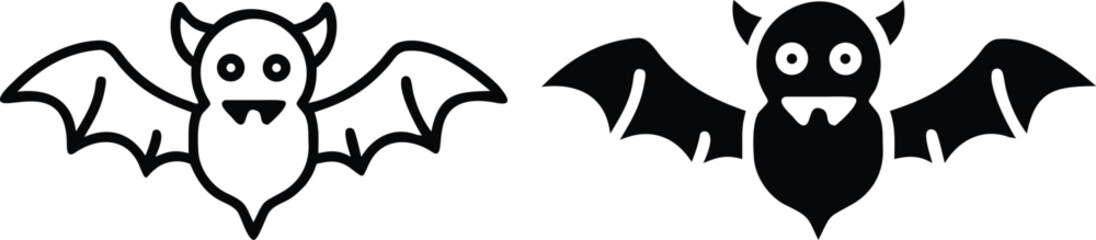 Cute Vampire Bat Icons – Black and White Halloween Flying Cartoon Vector