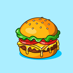 Delicious Cheeseburger with Melting cheese and Fresh Ingredients Vector Illustration Cartoon Design