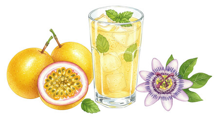 Fototapeta premium Passion fruit drink isolated on transparent background