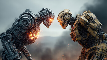 futuristic global battle of robots transformers,using advanced future weapons, dynamic science fiction scene, copy space