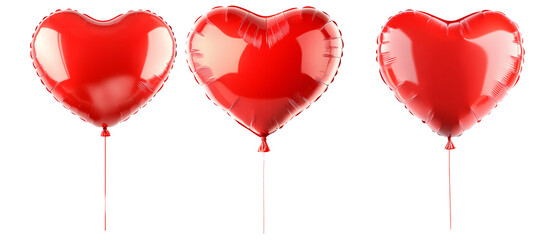 Obraz premium A glossy red heart-shaped foil balloon isolated on white transparent background, symbolizing love, romance and celebration of Valentine Day