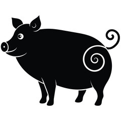 Fototapeta premium Stylized black pig illustration with swirl design