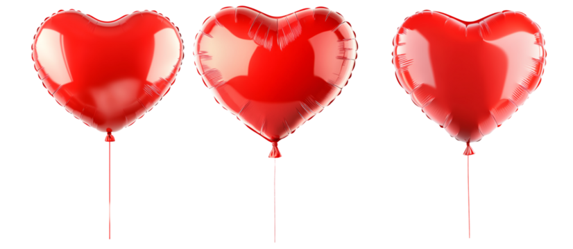 A glossy red heart-shaped foil balloon isolated on white transparent background, symbolizing love, romance and celebration of Valentine Day - Powered by Adobe