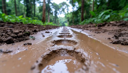 Elephant Footprints Leading into Forest